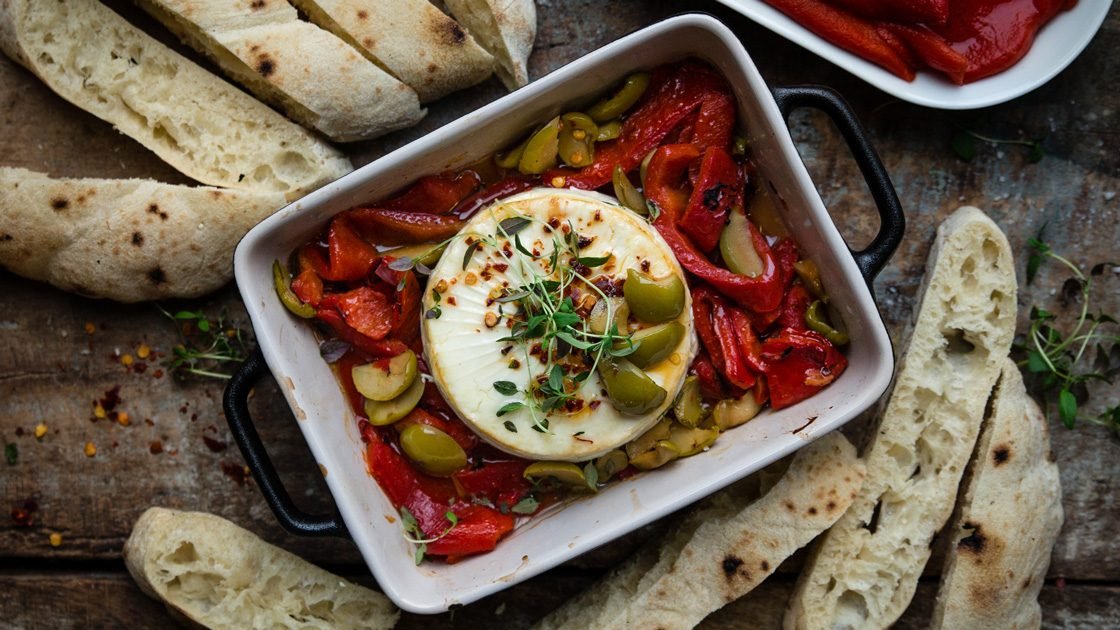 Ugnsbakad vitost med grillad paprika