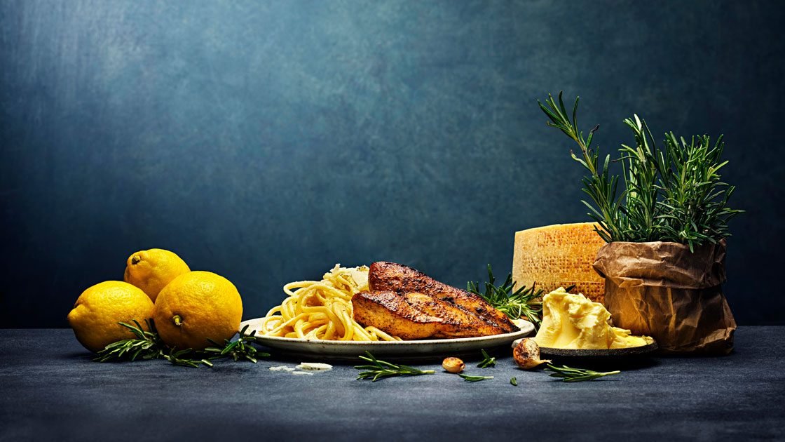 Pasta al limone och Kycklingfilé Rosmarin med smak av brynt smör
